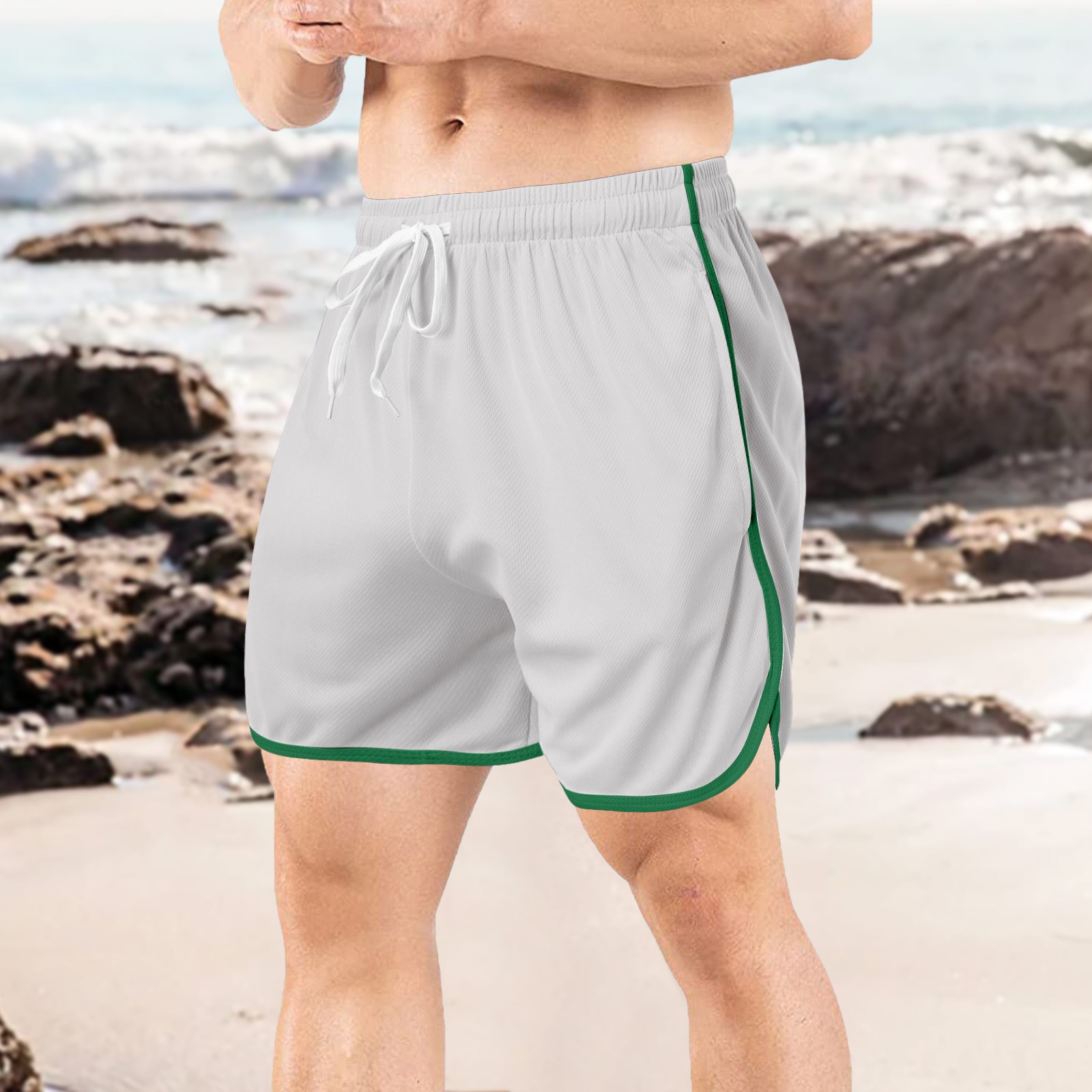 thumbnail image 2 of Pantalones cortos deportivos rectos de malla para hombre: pantalones de playa de tres puntos, tejido de secado rápido, tallas M-XXL, perfectos para fitness/natación., 2 of 5